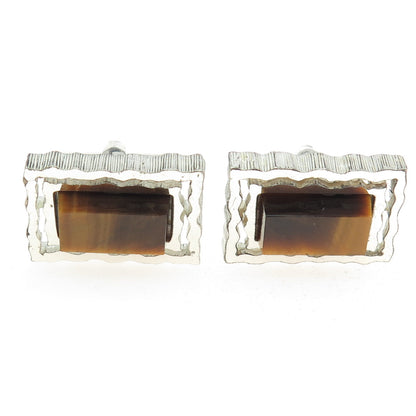 835 Silver Vintage S+F Germany Real Tiger Eye Modernist Cufflinks #172