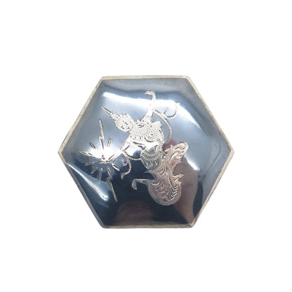 925 Sterling Silver Antique Siam Niello Hindu Goddess Pin Brooch