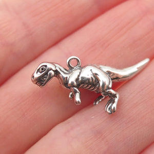 SHUBE 925 Sterling Silver Vintage T-Rex Dinosaur Oxidized 3D Charm Pendant