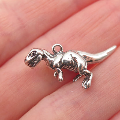 SHUBE 925 Sterling Silver Vintage T-Rex Dinosaur Oxidized 3D Charm Pendant