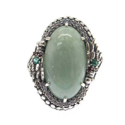 MICHELLE ALBALA 925 Sterling Silver Vintage Jade Garnet Gem & C Z Ring Size 9.25