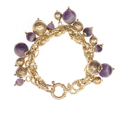 925 Sterling Silver Gold Plated Italy Real Amethyst Cha-Cha Bracelet 7"