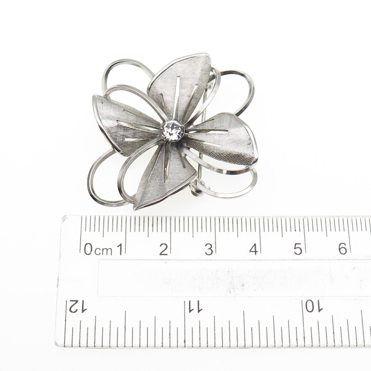 CARL ART 925 Sterling Silver Antique Art Deco Rhinestone Flower Pin Brooch