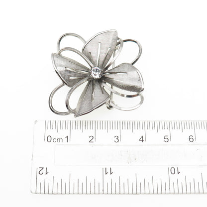 CARL ART 925 Sterling Silver Antique Art Deco Rhinestone Flower Pin Brooch