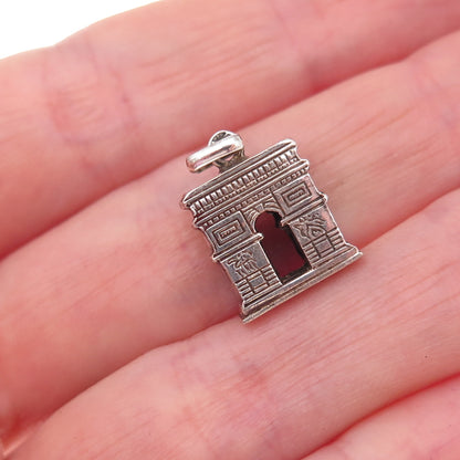 800 Silver Antique Art Deco France Arc de Triomphe Oxidized 3D Charm Pendant