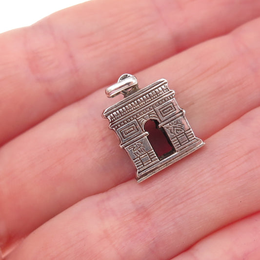 800 Silver Antique Art Deco France Arc de Triomphe Oxidized 3D Charm Pendant