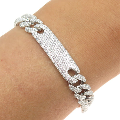 925 Sterling Silver Round-Cut C Z Cuban Link ID Bracelet 7"