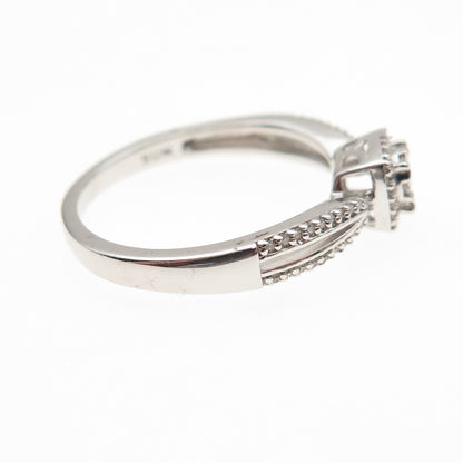 Sun 925 Sterling Silver Real Round-Cut Diamond Engagement Ring Size 7.25