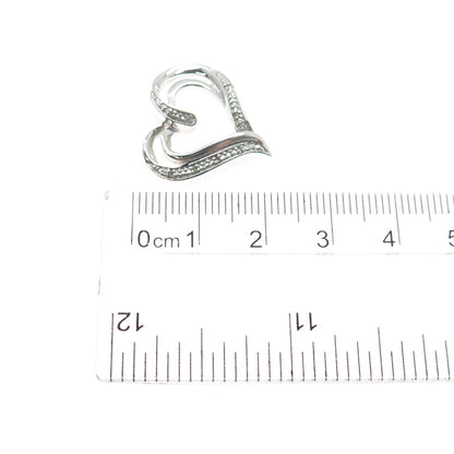 925 Sterling Silver Real Round-Cut Diamond Heart Slide Charm Pendant