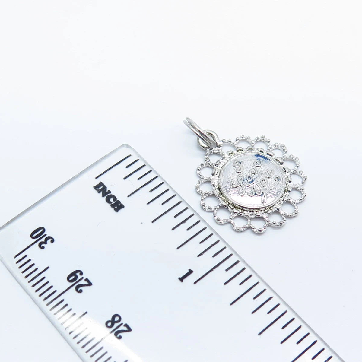 925 Sterling Silver Vintage "I Love You" Ornate Pendant