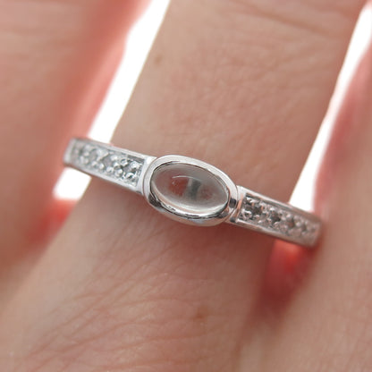 925 Sterling Silver Real Diamond & White Topaz Stackable Ring Size 7.25