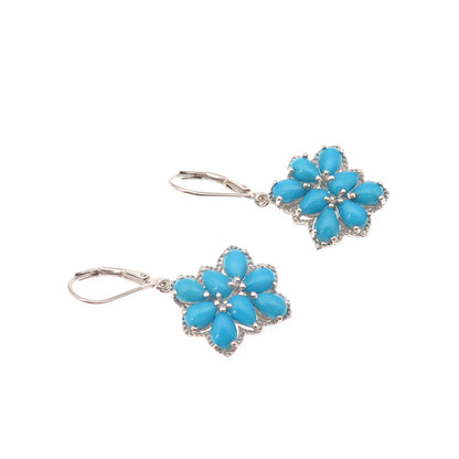 Chuck Clemency Sterling Silver Real Sleeping Beauty Turquoise Floral Earrings