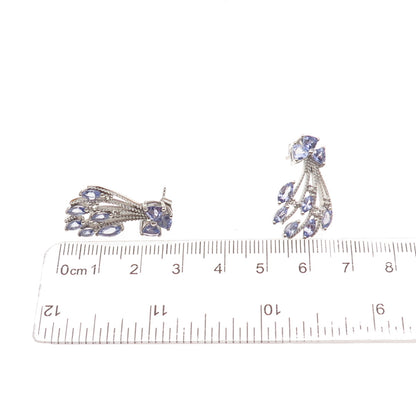 Chuck Clemency 925 Sterling Silver Real Multi-Cut Tanzanite Floral Earrings