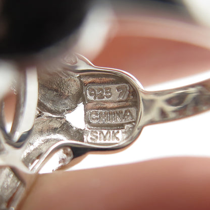 925 Sterling Silver Real Round-Cut Diamond & Green Amethyst Ring Size 7.25