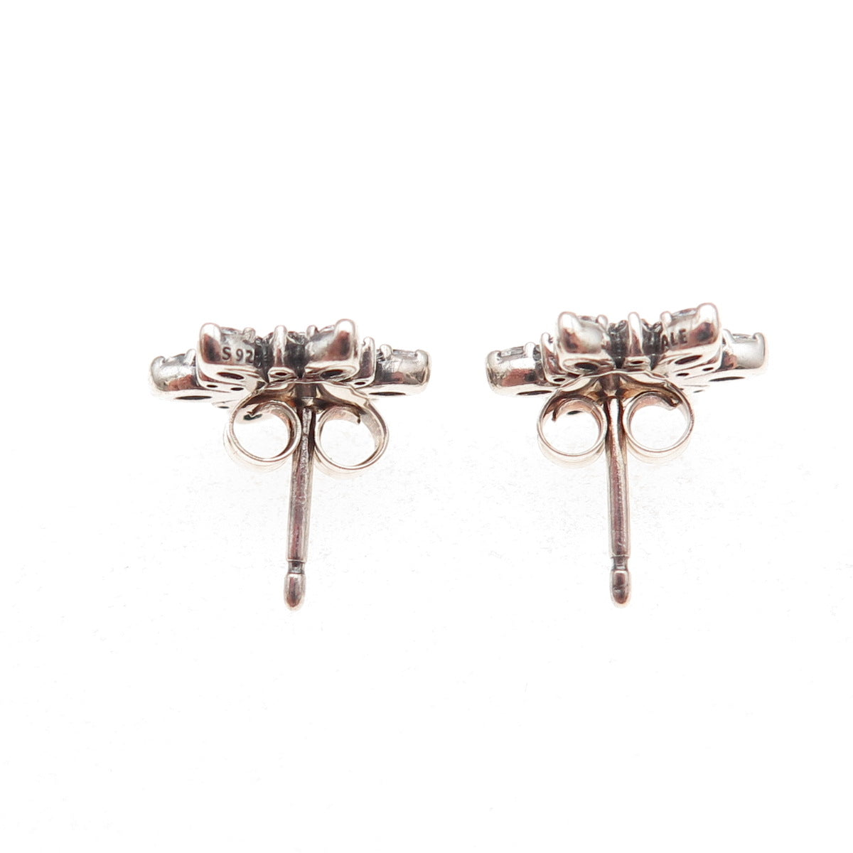 Pandora 925 Sterling Silver Blue & White C Z Snowflake Stud Earrings