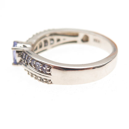 Chuck Clemency 925 Sterling Silver Real Tanzanite & White Topaz Ring Size 8