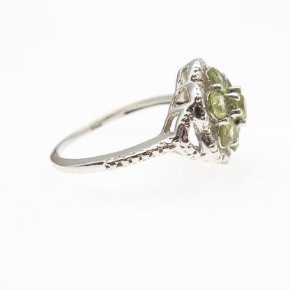 Chuck Clemency 925 Sterling Silver Real Round-Cut Peridot Cluster Ring Size 7