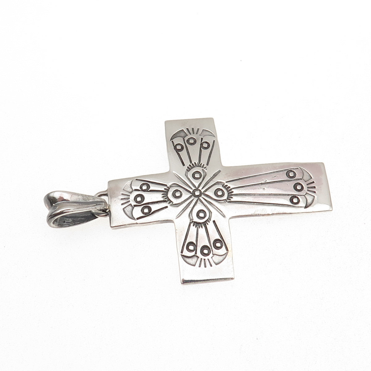 Old Pawn 925 Sterling Silver Vintage Southwestern Cross Oxidized Tribal Pendant