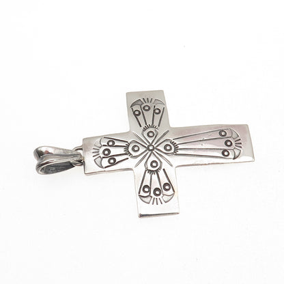 Old Pawn 925 Sterling Silver Vintage Southwestern Cross Oxidized Tribal Pendant