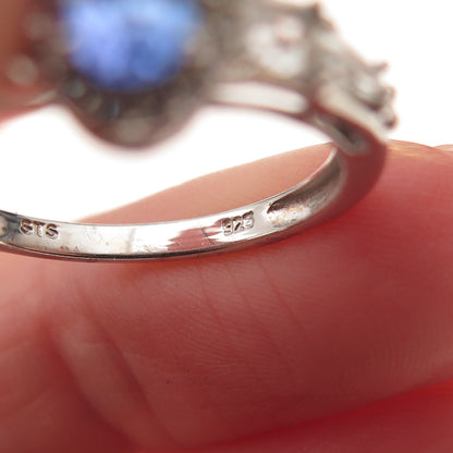 Chuck Clemency 925 Sterling Silver Real Tanzanite & White Topaz Ring Size 8.25