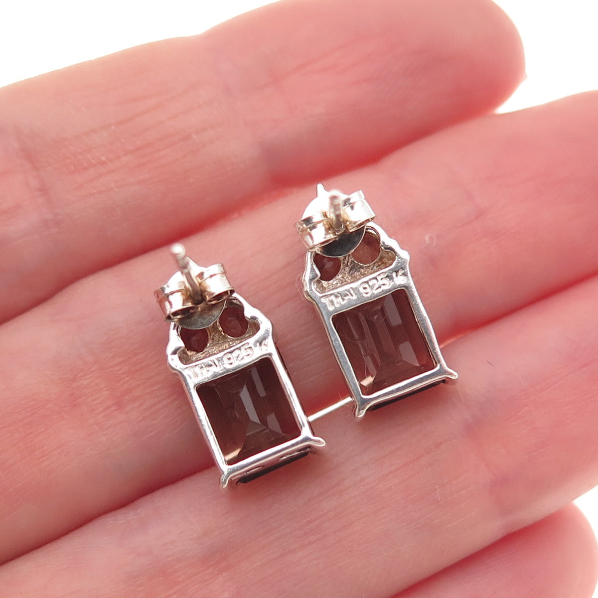 Ken Crafts 925 Sterling Silver Vintage Real Smoky Quartz Earrings