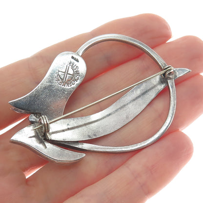925 Sterling Silver Vintage Mexico Tulip Flower Modernist Oxidized Pin Brooch