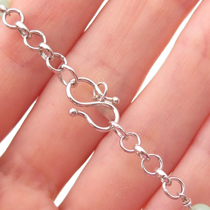 925 Sterling Silver Vintage Real Jade Floral Chain Necklace 18"