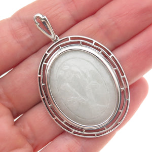 Michelle Albala 925 Sterling Silver Vintage Real Carved Jade Bamboo Pendant