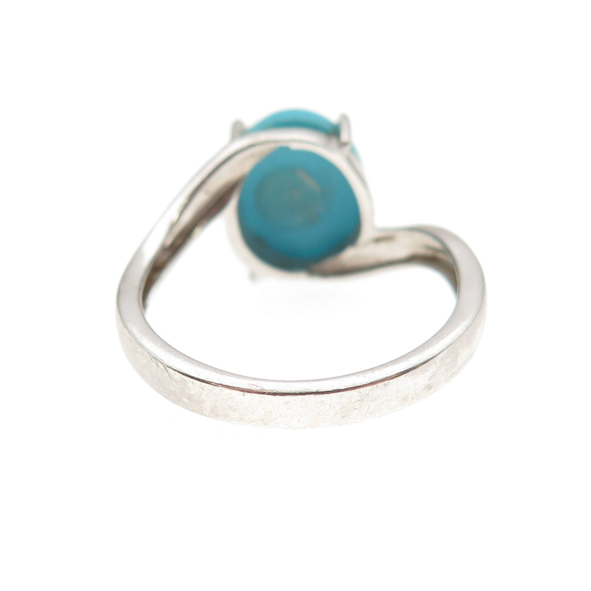 925 Sterling Silver Real Cabochon Turquoise Bypass Ring Size 7.25