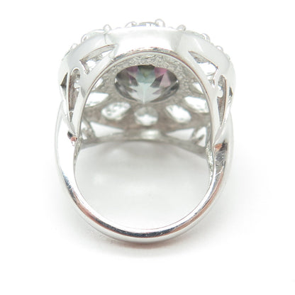 925 Sterling Silver Real Oval-Cut Mystic & White Topaz Ring Size 6.25