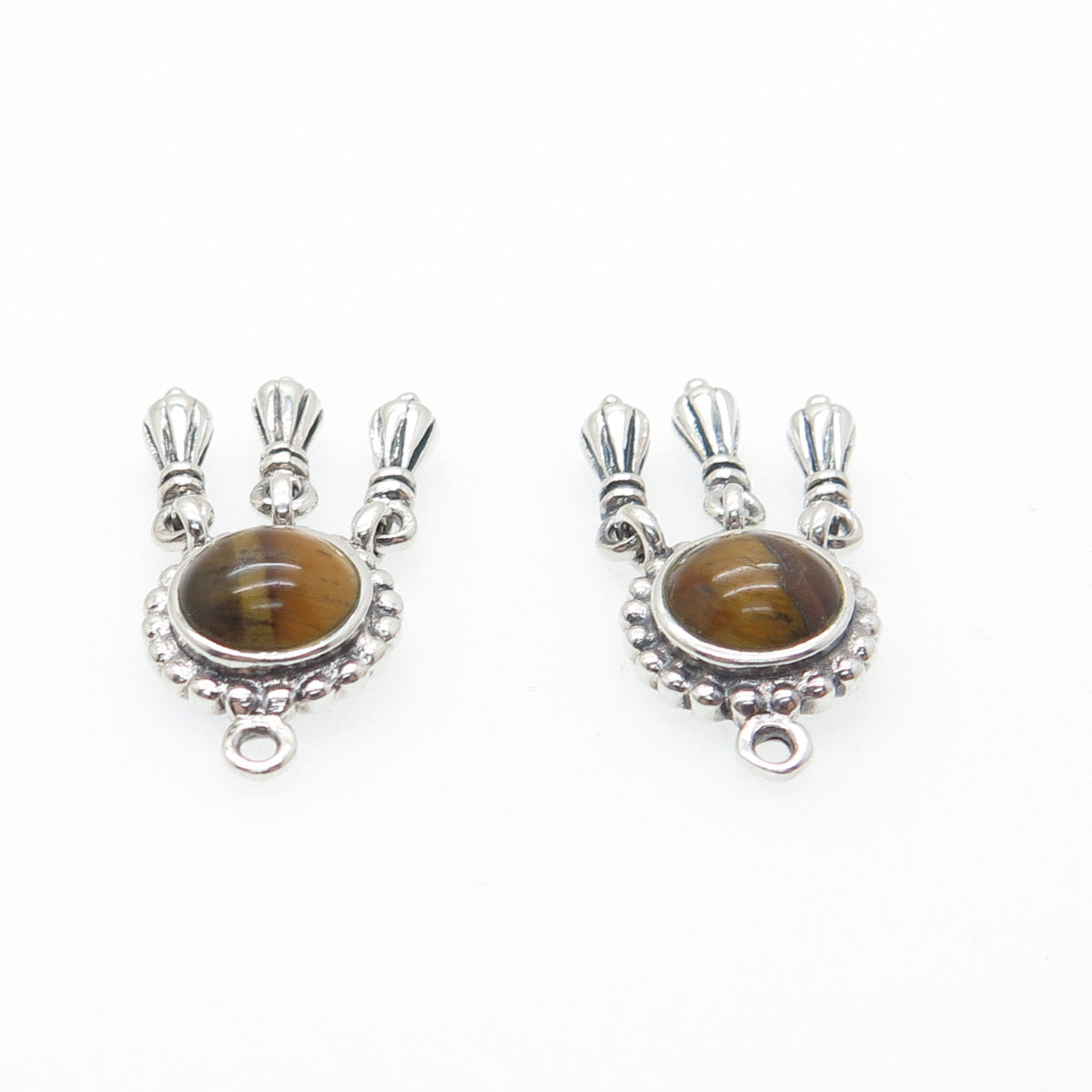 925 Sterling Silver Vintage Real Tiger Eye Modernist Dangle Jacket Earrings