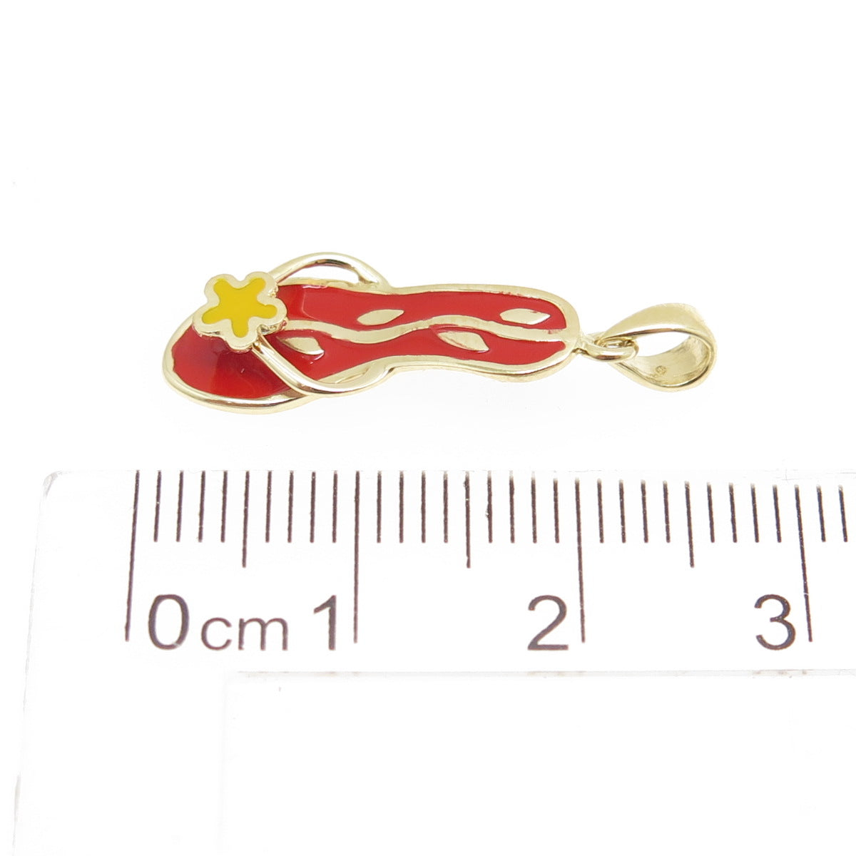 14K Yellow Gold & Enamel Female Flip Flop Floral Minimalist Charm Pendant