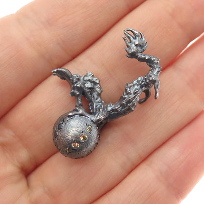 925 Sterling Black Rhodium Diamond Sapphire Chrome Diopside Dragon Miniature