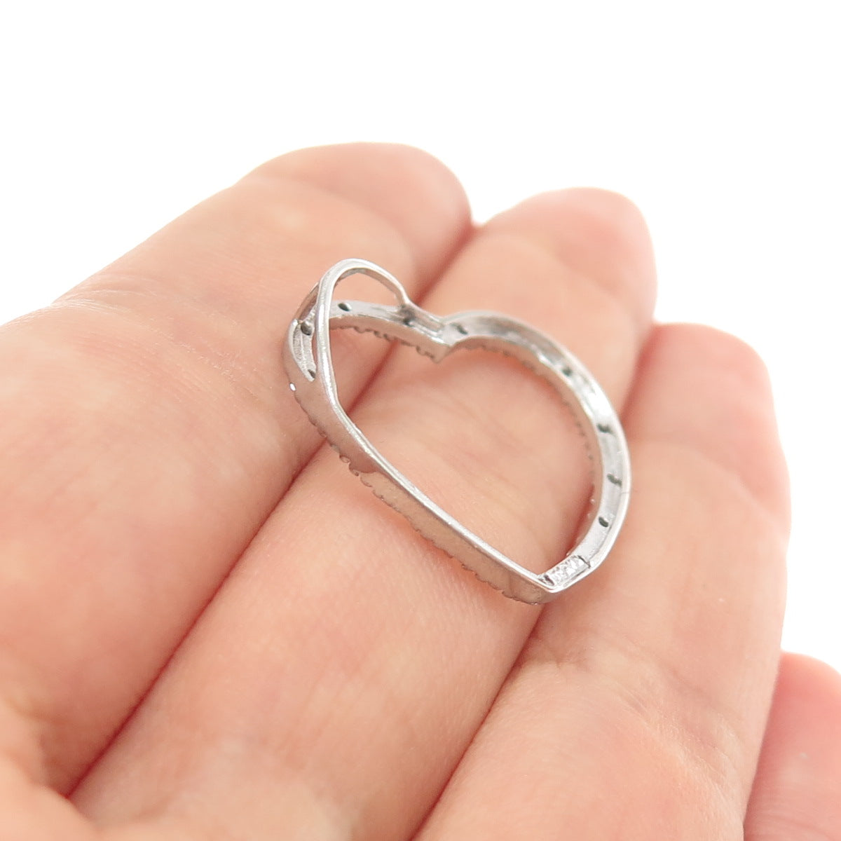 CHARLES WINSTON 925 Sterling Silver Real Round-Cut Diamond Heart Slide Pendant