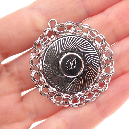 925 Sterling Silver Antique Art Deco Engraved Letter D Initial Charm Pendant