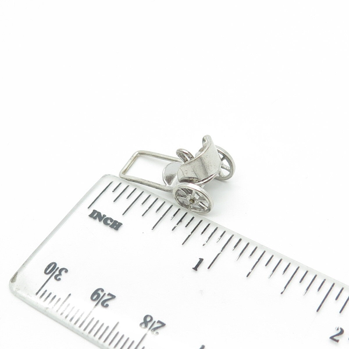 925 Sterling Silver Antique Art Deco Wheeled Cart Moveable 3D Charm Pendant