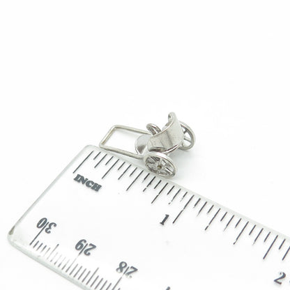925 Sterling Silver Antique Art Deco Wheeled Cart Moveable 3D Charm Pendant