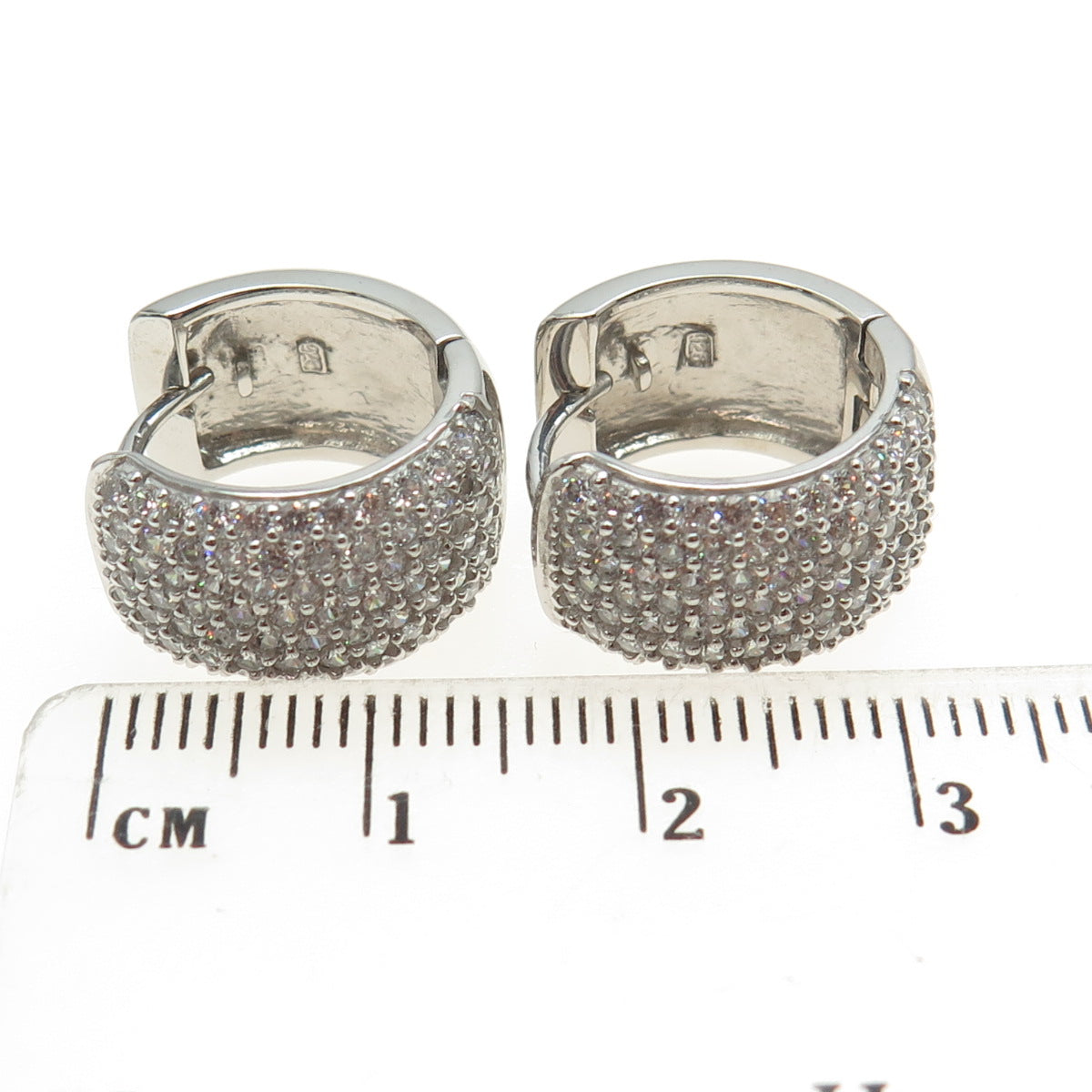 925 Sterling Silver Round-Cut C Z Sparkle Wide Hoop Earrings