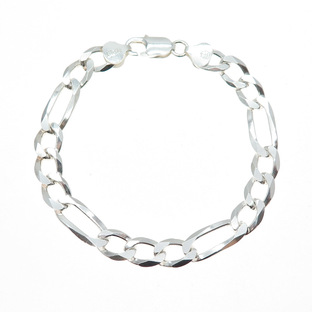 P. LUX 925 Sterling Silver Vintage Italy Figaro Link Bracelet 7.75"