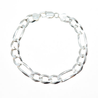 P. LUX 925 Sterling Silver Vintage Italy Figaro Link Bracelet 7.75"