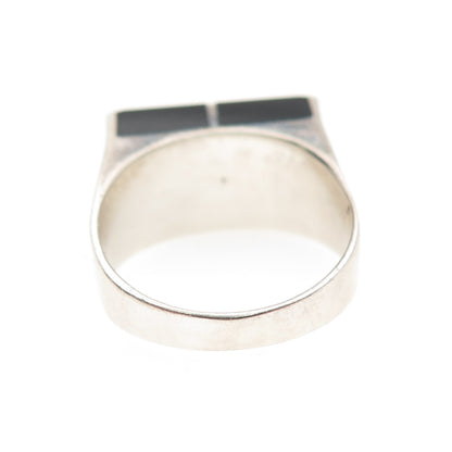 925 Sterling Silver Vintage Real Black Onyx Modernist Ring Size 7
