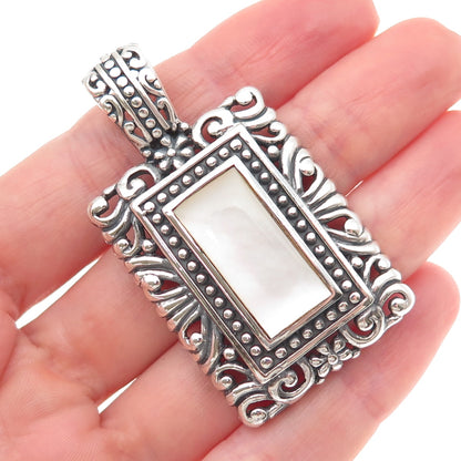 Ken Crafts 925 Sterling Silver Vintage Real MOP Floral Oxidized Pendant