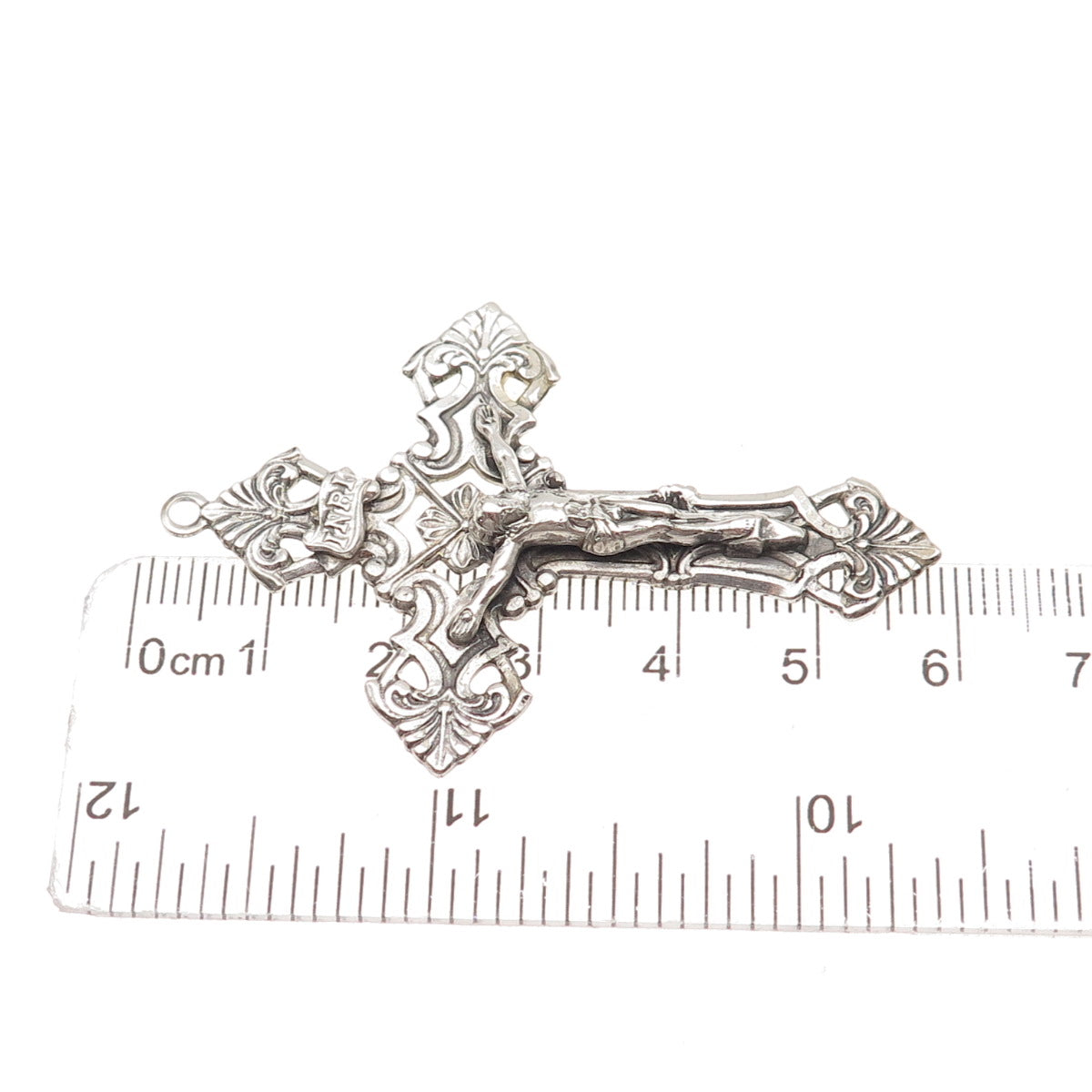 925 Sterling Silver Antique Art Deco Crucifix Cross Oxidized Charm Pendant