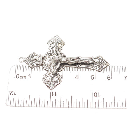 925 Sterling Silver Antique Art Deco Crucifix Cross Oxidized Charm Pendant