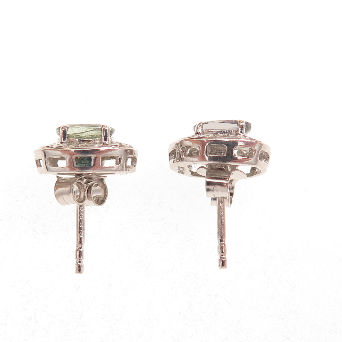 Chuck Clemency 925 Sterling Silver Real Oval-Cut Iolite Floral Stud Earrings