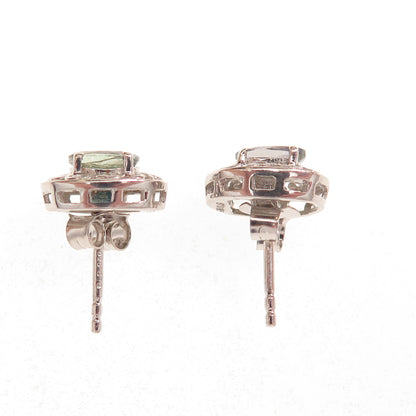 Chuck Clemency 925 Sterling Silver Real Oval-Cut Iolite Floral Stud Earrings