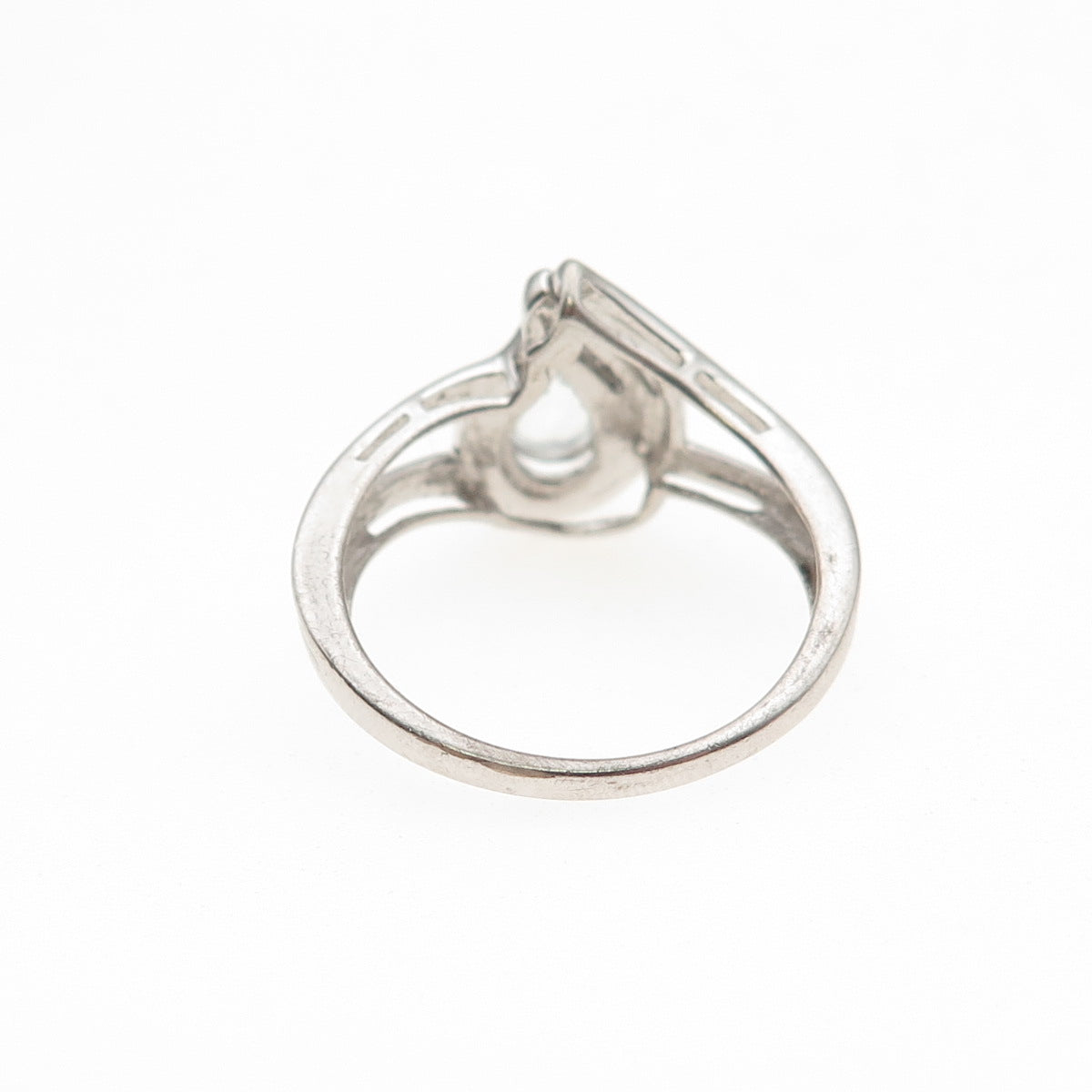 925 Sterling Silver Real Blue Topaz & C Z Teardrop Ring Size 7
