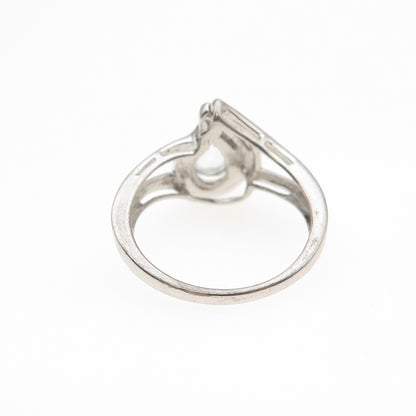 925 Sterling Silver Real Blue Topaz & C Z Teardrop Ring Size 7