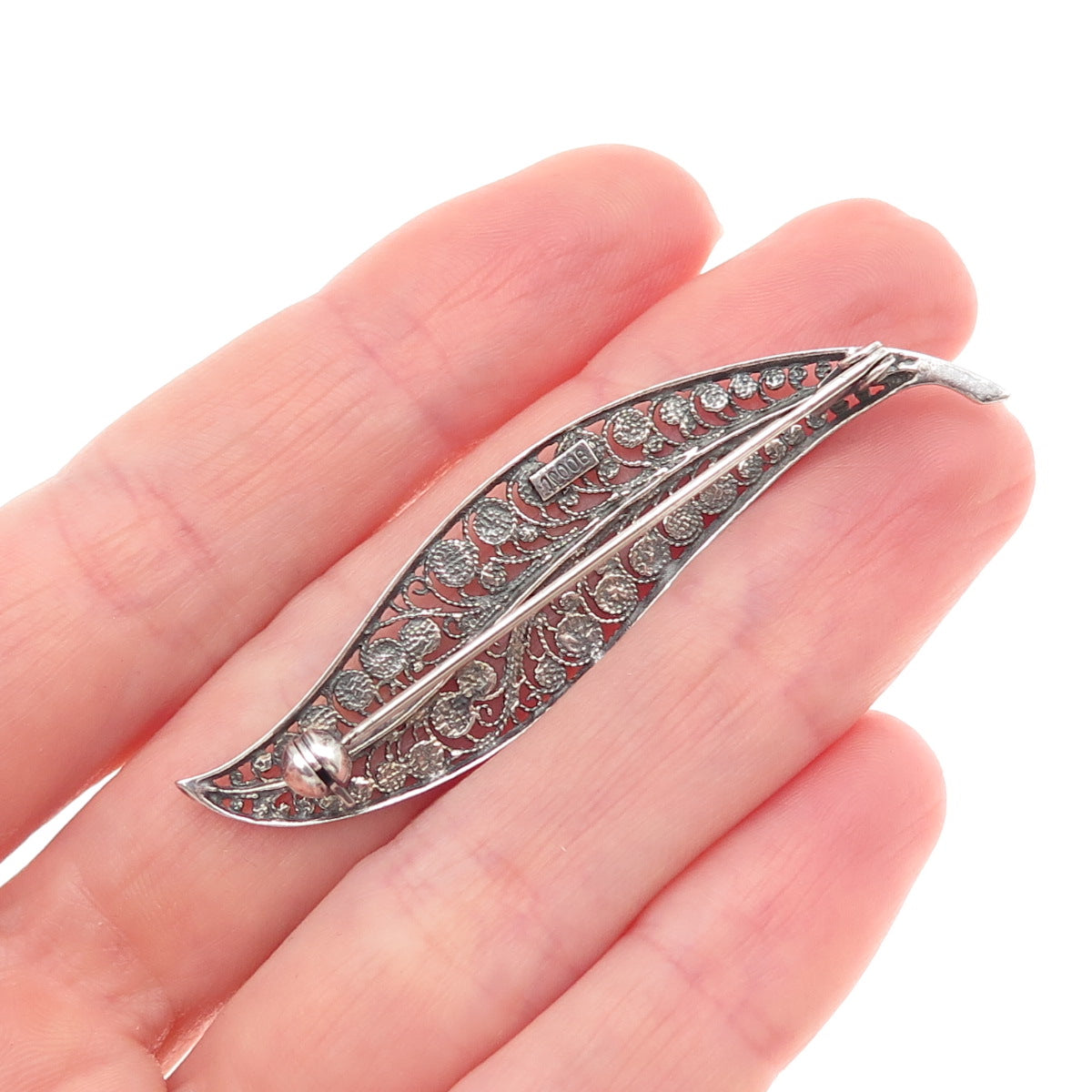 Hans Rudi Hofer 800 Silver Vintage Germany Floral Filigree Oxidized Pin Brooch