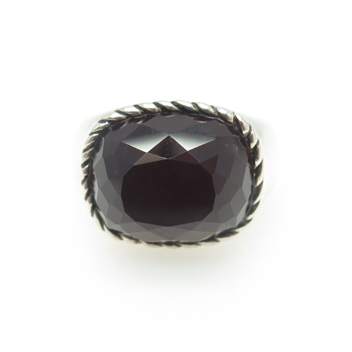 925 Sterling Silver Real Smoky Quartz Roped Ring Size 7.25